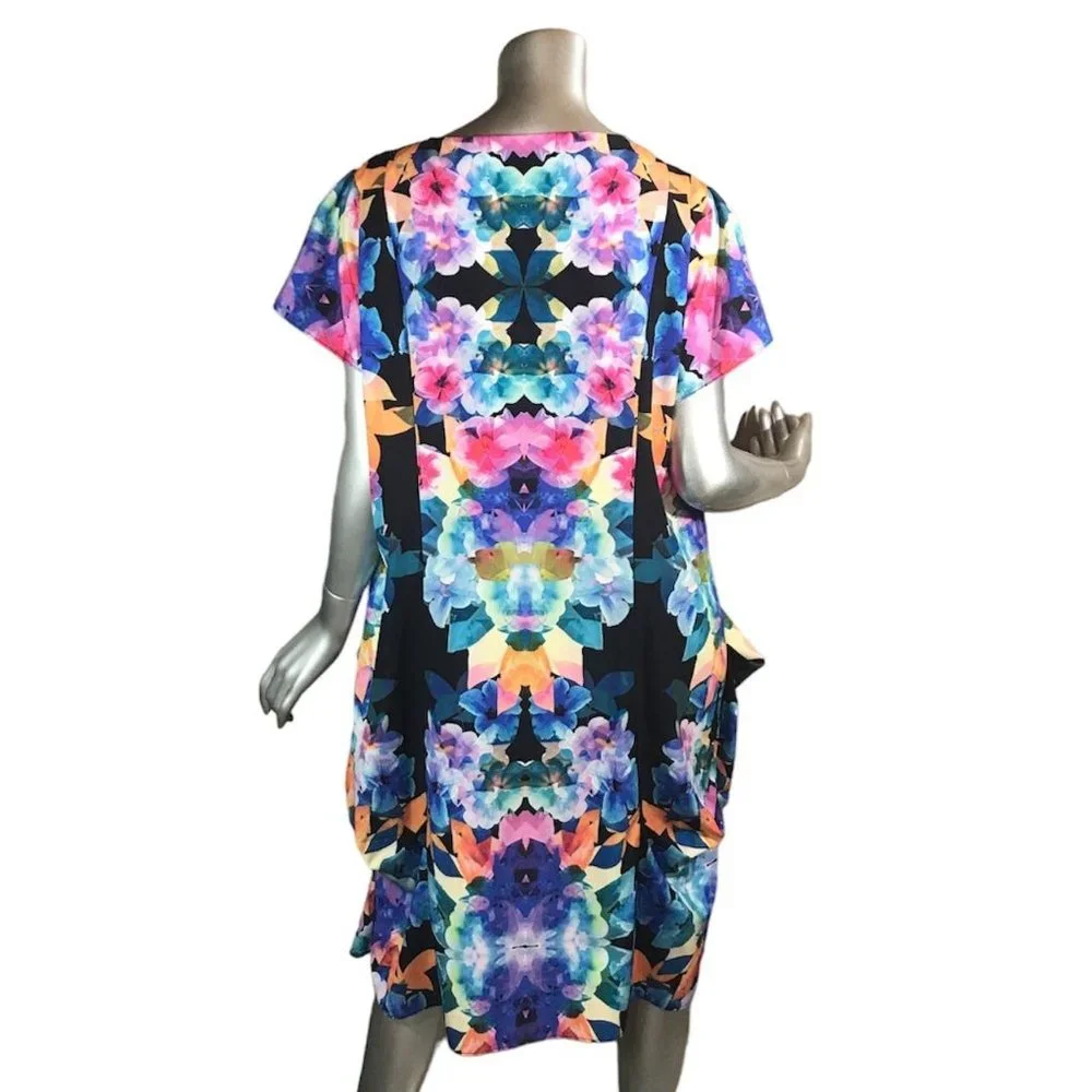 City Chic Women's XL / 22 Zip Front Shift Midi Dress Pockets Wearable Art Beauti